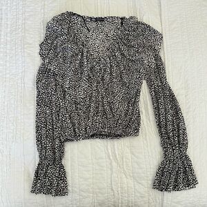 Zara Black & White Pattern Ruffle Blouse